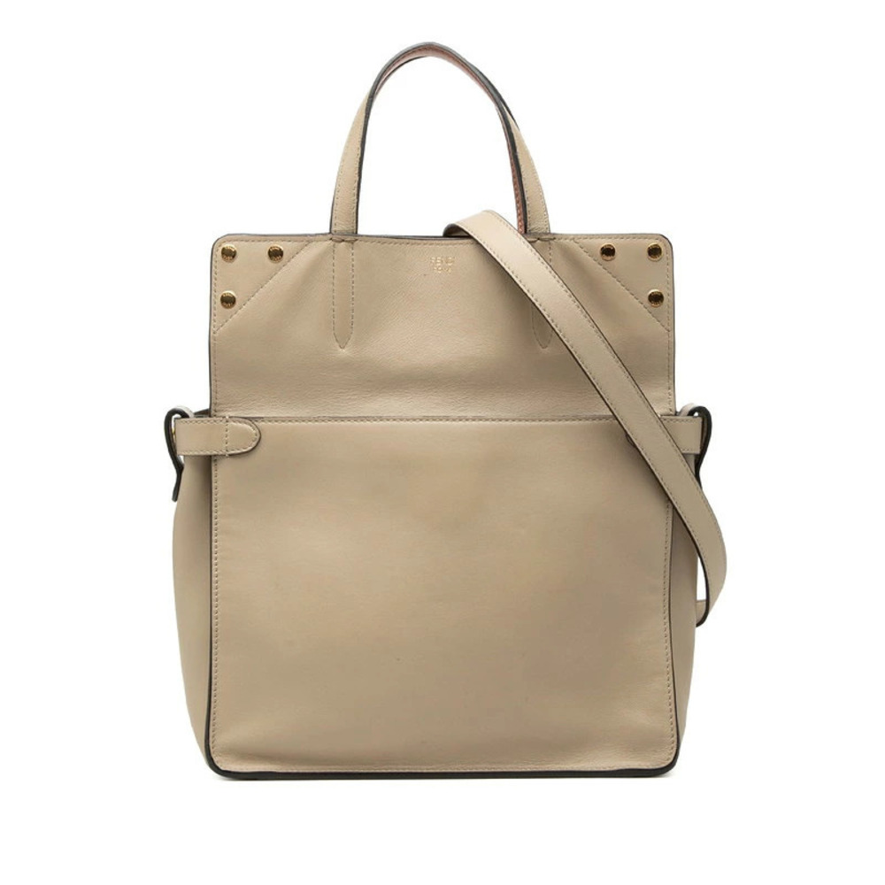 Fendi Flip 2way Shoulder Bag Beige Cream Leather Suede